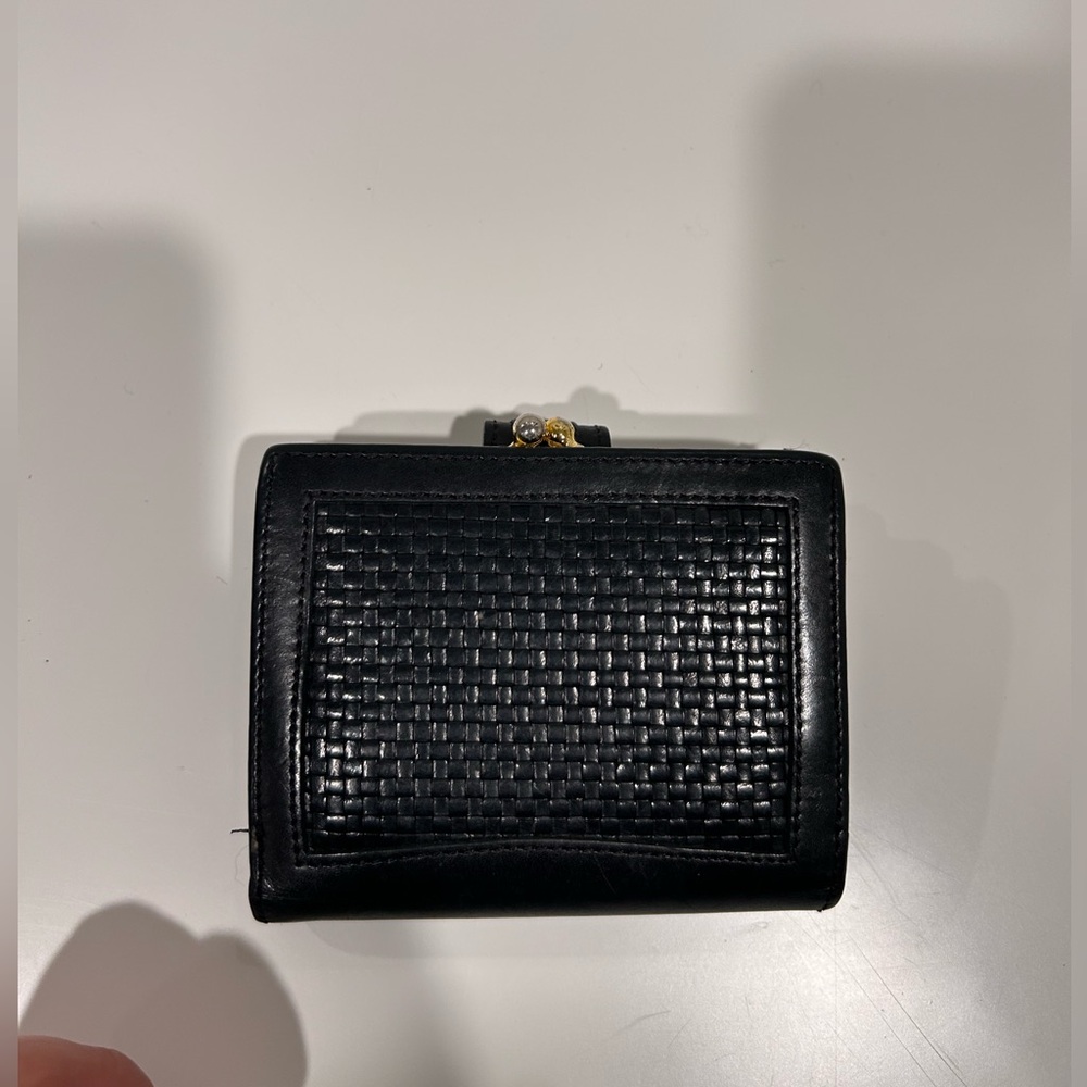 Vintage Coach Wallet black leather bifold kiss lock coin handwoven gold hardware - Picture 3 of 10